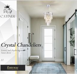 CATINER Modern Chrome Crystal Pendant Light, 3 Tiers K9 Crystal Chandelier Mini Ceiling Pendant Light Fixture