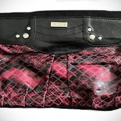 MICHE Classic Veronica Purse Shell in Faux Black Leather and Hot Pink Snake Skin-Shell Only