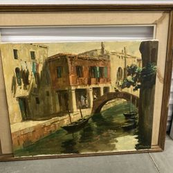 Vintage 60’s Venice Canal Oil Painting Impressionist 