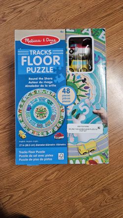 NEW IN BOX Melissa & Doug Round the Shore Tracks Cardboard Jigsaw Floor Puzzle and Wind-Up Vehicles – 48 Pieces, for Boys and Girls 4+.