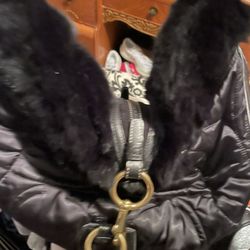 Coach Quilted Ski Hobo Black Rabbit Fur Handbag  3587