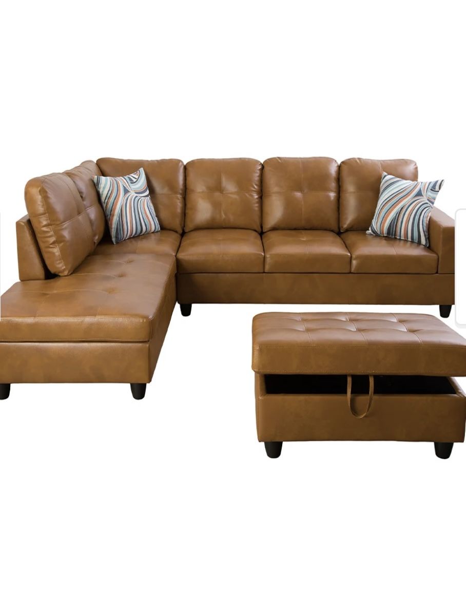 Carmel Leather Sectional Couch And Ottoman