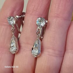 Vtg. SILVER & CZ SCREBACK CLIP EARRINGS
