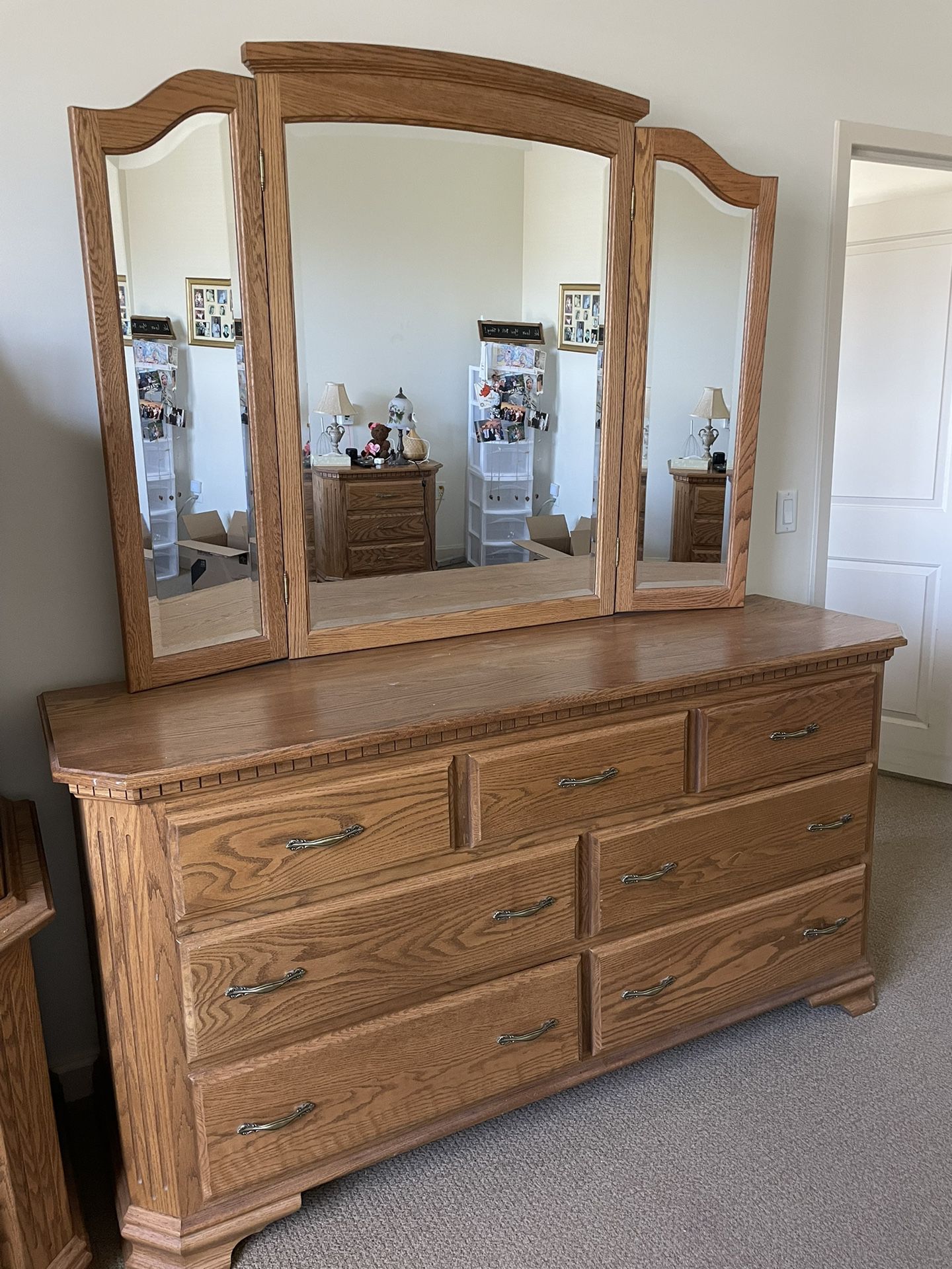 Wood Dresser, Mirror, And Nightstand
