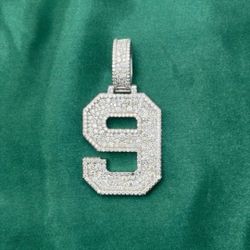 NUMBER 9 VVS D Moissanite Sterling Silver Pendant 