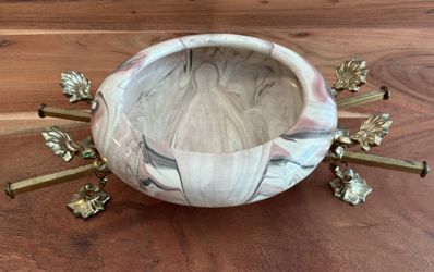 1920s Weller Pottery Marbled "Marvo" Art Pottery Bowl w/ Metal Stand
