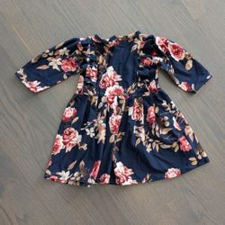 Handmade Baby Girls Jersey Floral Long Sleeve Dress - Blue | Estimate 12-18 Month