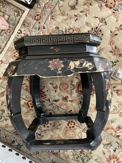Vintage Chinese Asian Wooden Lacquered Stool Side Table