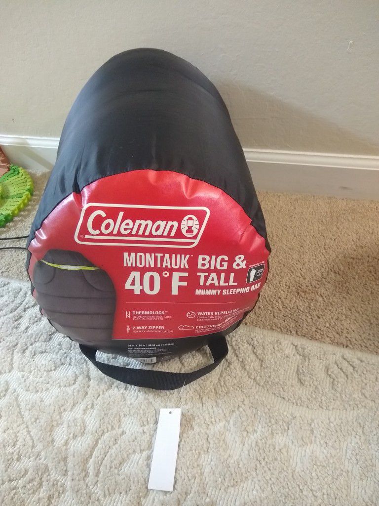 Coleman Montauk 40°F Big & Tall Mummy Sleeping Bag. Black