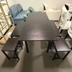 New Dining Table Set for 4-6,5-Piece Kitchen Table Chairs Set,63”Extendable Table