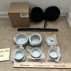 New 7pc Tea Set W Carrying Case Grey 