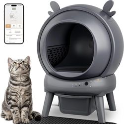 Automatic Self Cleaning Litter Box, Cat Litter Box with APP Control, 65L Globe & Dual Safety Sensors, Robot Litter Box, 1 Roll Garbage Bags and Litter