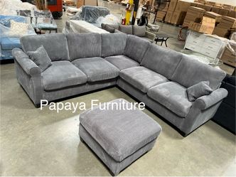 Grey Sectional Sofa And Ottoman, Sectionals, Sofa, Couch, Plush Sectional, High Back Couch, Sofas, Grey Sectional, Grey Sofa, Grey Couch