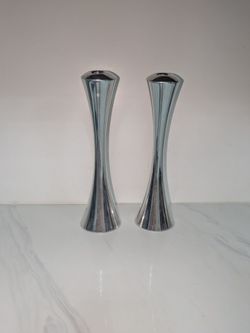 Mid-Century $212 Modern Nambé Aquila 10" Candlesticks Pair MT0002 Lou Henry