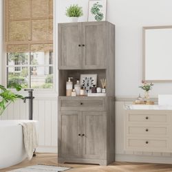 Tall Bathroom Storage Cabinets, Farmhouse Linen Cabinet with 4 Doors & Wide Shelves & Drawer, 67” Tall Storage Cabinet Freestanding for Bathroom, Dini