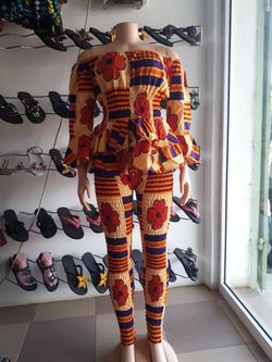African print stretch pant and top - size 8 to 10