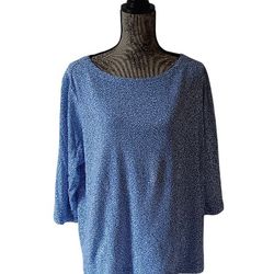 Croft & Barrow women's blue/white long-sleeve designer print top size 1X