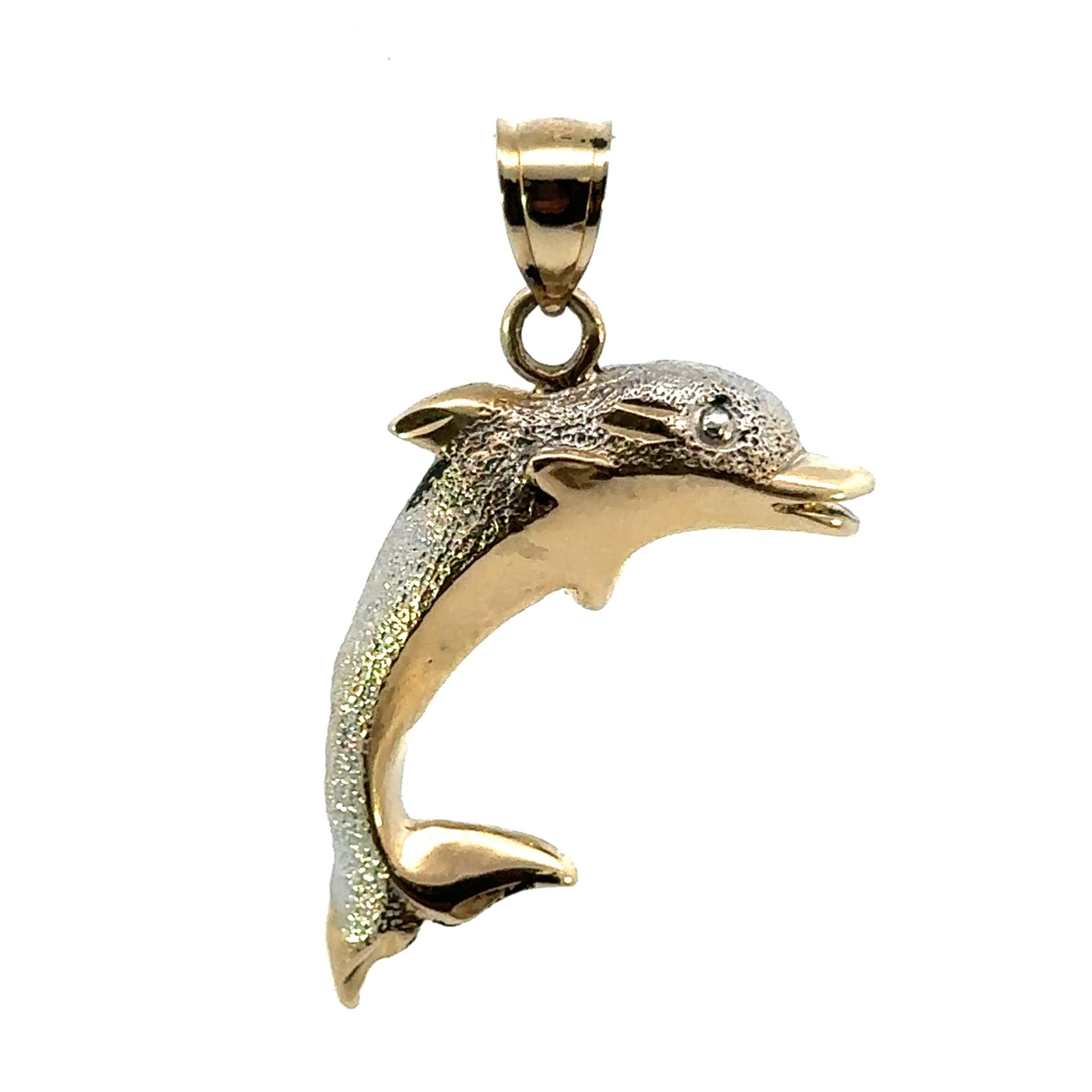 Woman’s Men’s 14k Two Toned White And Yellow Gold Dolphin Charm Pendant For Necklace GP3110403