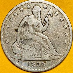 1859-O U.S. SEATED LIBERTY SILVER HALF DOLLAR 50c COIN (Fine)
