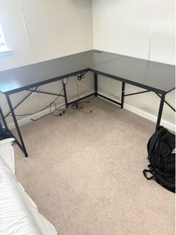 Wooden L Desk With Outlets