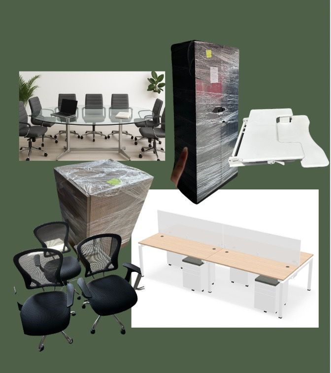Office Furniture Bundle – Conference Table, Desks, Chairs, Storage – Must Go!