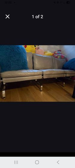 Gray Leather Sofa with Chrome Legs Retails 2x This Best Quality Halloween 🎃 Sale!!