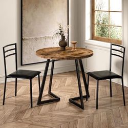 3-Piece Dining Table Set, Brown 30 in. H Modern Round Wood Top Accent Table and Chairs for Room and Small Space brand new in box $89 A486