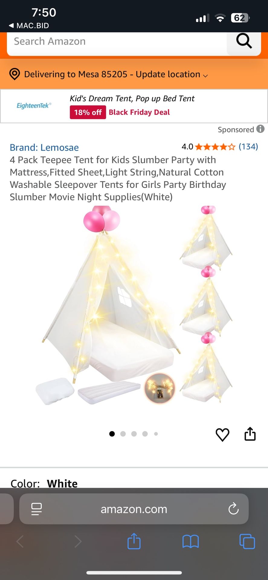 Lemosae 4 Pack Tee Pee Tents For Kids With Mattress Fitted Sheets And String Lights.