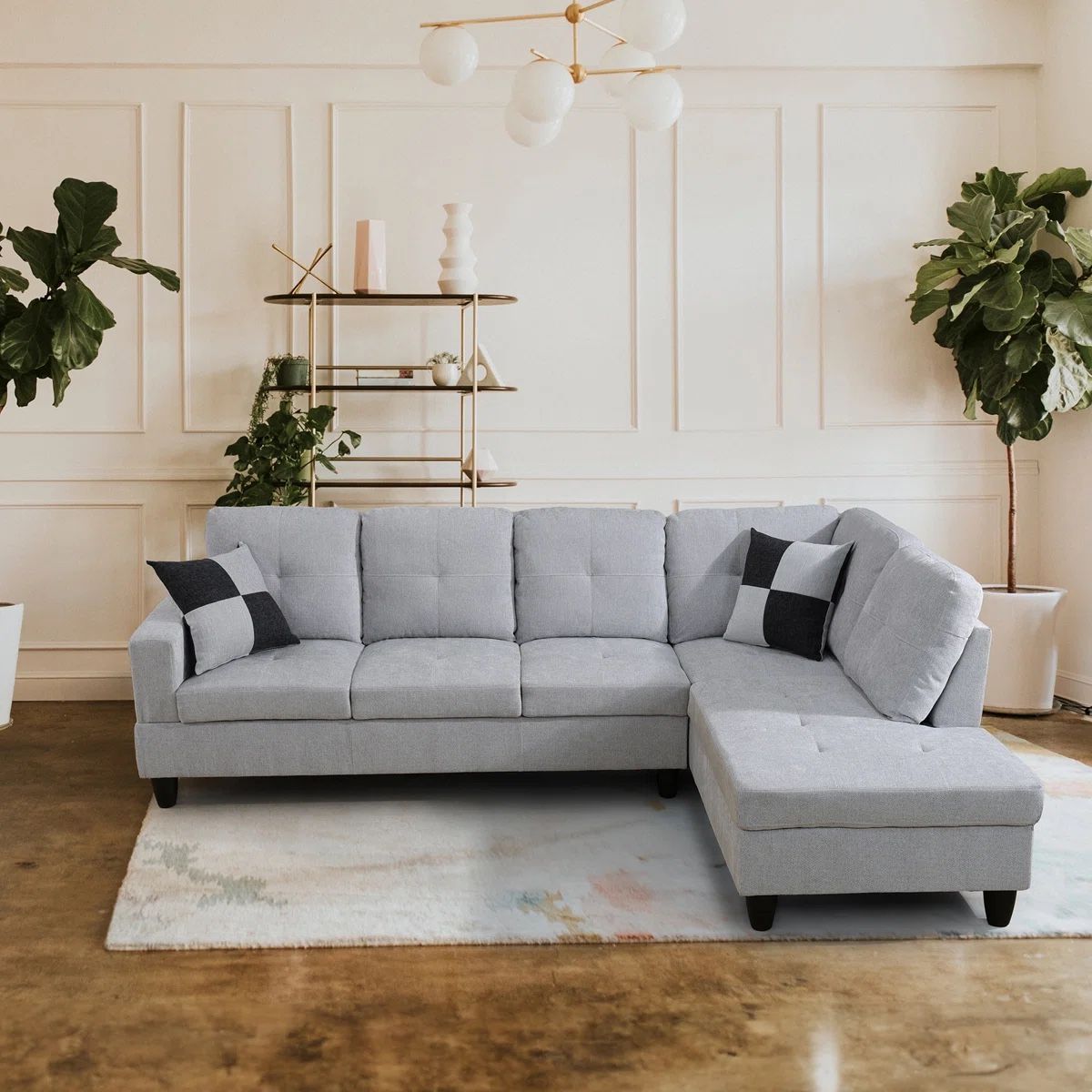 Light Grey Sectional Couch With Ottoman