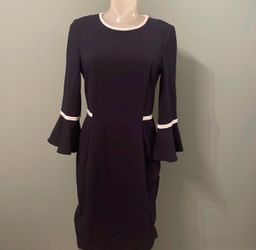 Calvin Klein Navy Blue Bell Sleeve Sheath Dress Size 6