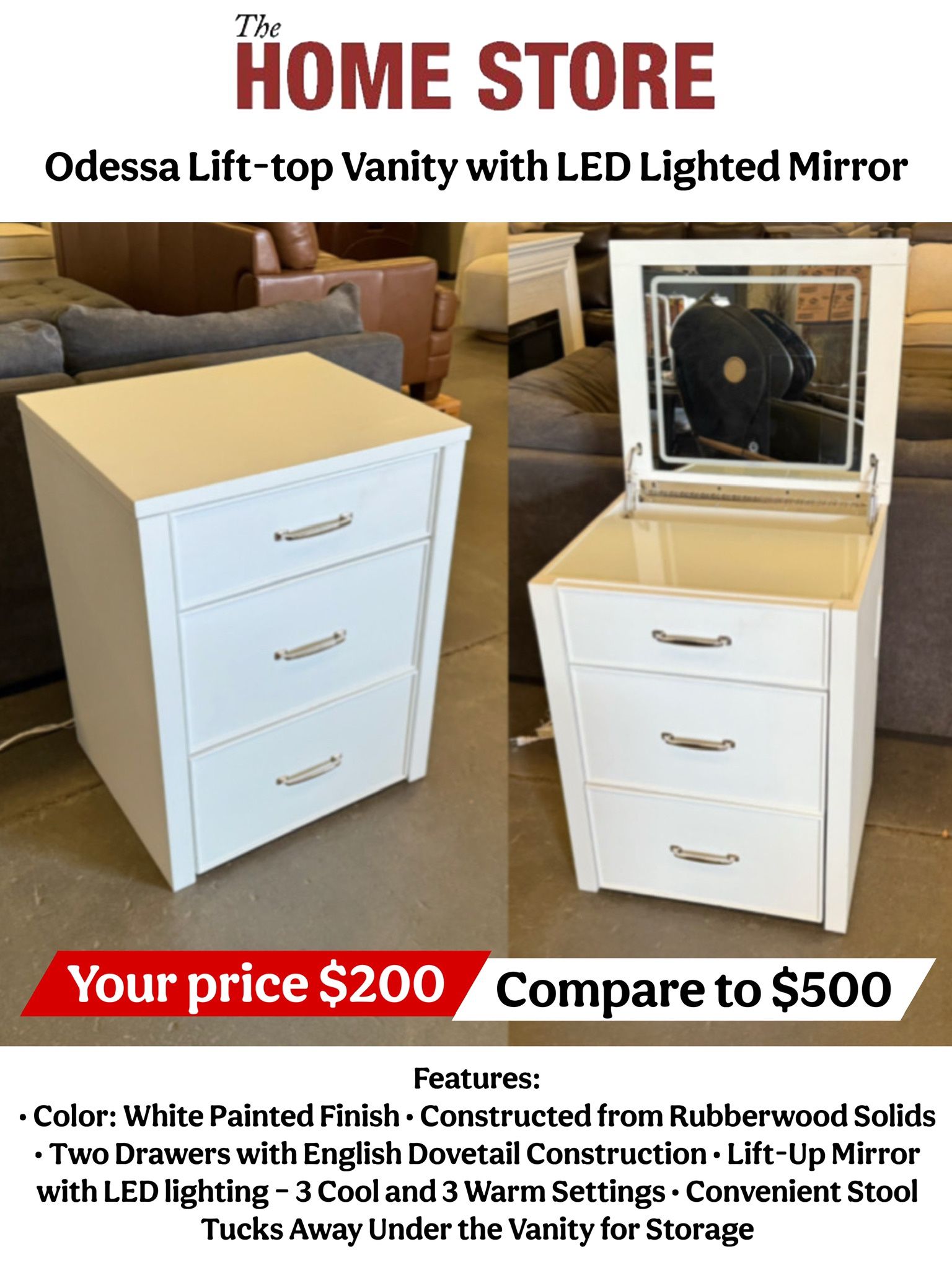 Odessa Lift-top Vanity with LED Lighted Mirror