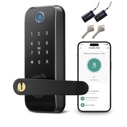 Keyless Entry Fingerprint Smart Door Lock with Handle,Digital Electronic Lock with Touchscreen Keypad,Electric Door Knob for Exterior Interior Entry/B