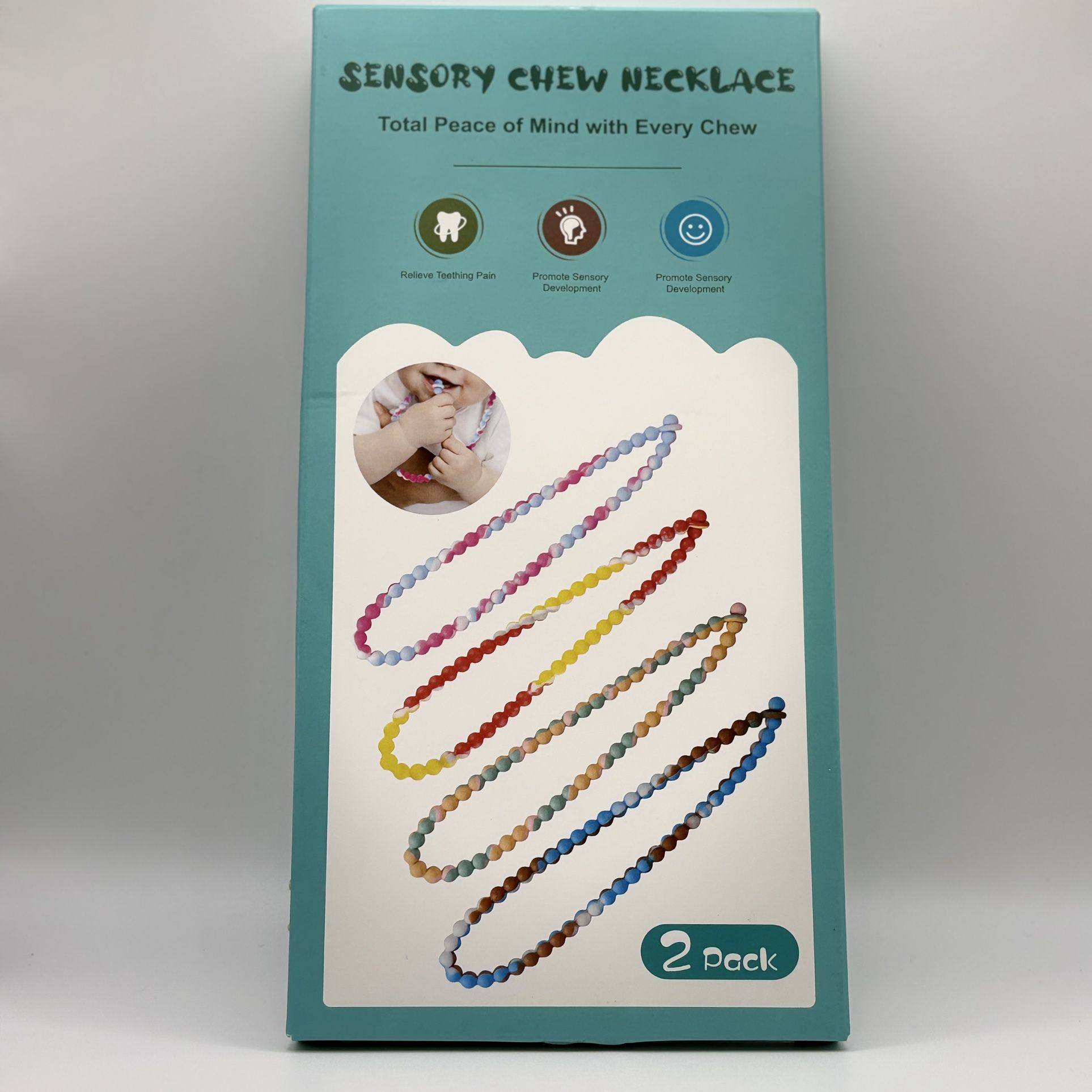 Sensory Chew Necklace 2 Pack BPA Free Silicone Teething Toddler Toy