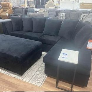 Black American Made Sectional Sofa Couch And Ottoman 