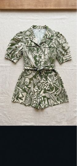 Green Abstract Print Short Sleeve Romper
