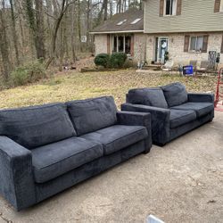 2 comfy beautiful blue couches. Measurements are 37” width, 84” length.