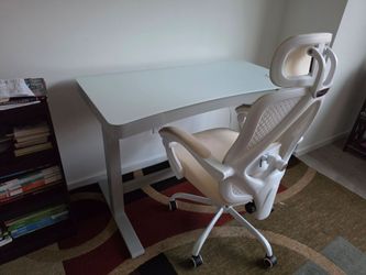 Adjustable office table with glass top n chair