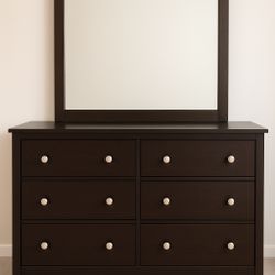 Dark Wood Dresser w/ Attached Mirror – Excellent Condition