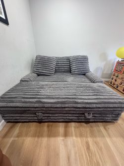 Gray Fuzzy Chair with Storage Ottoman