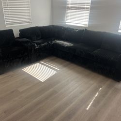 New Fur-like Corduroy Sectional.  Black.  119 X 104 X 34H.  Free Delivery!