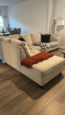 Beige Fabric Sectional Sofa with Chaise