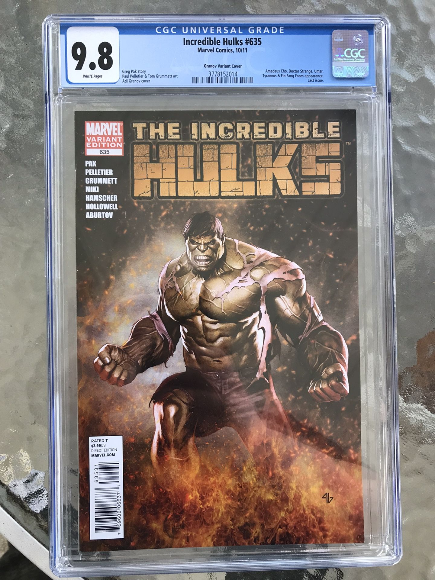 Incredible Hulks #635 (2011) CGC 9.8 — White Pages; Adi Granov Variant Cover Hulk