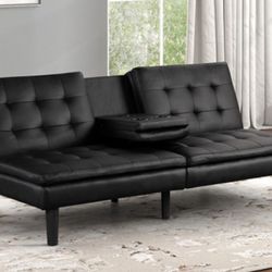 Brand New Black Leather Futon Sofa Sleeper 