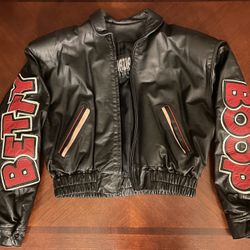 Vintage Betty Boop Maziar Leather Bommer Jacket Coat Black Size L Biker EUC