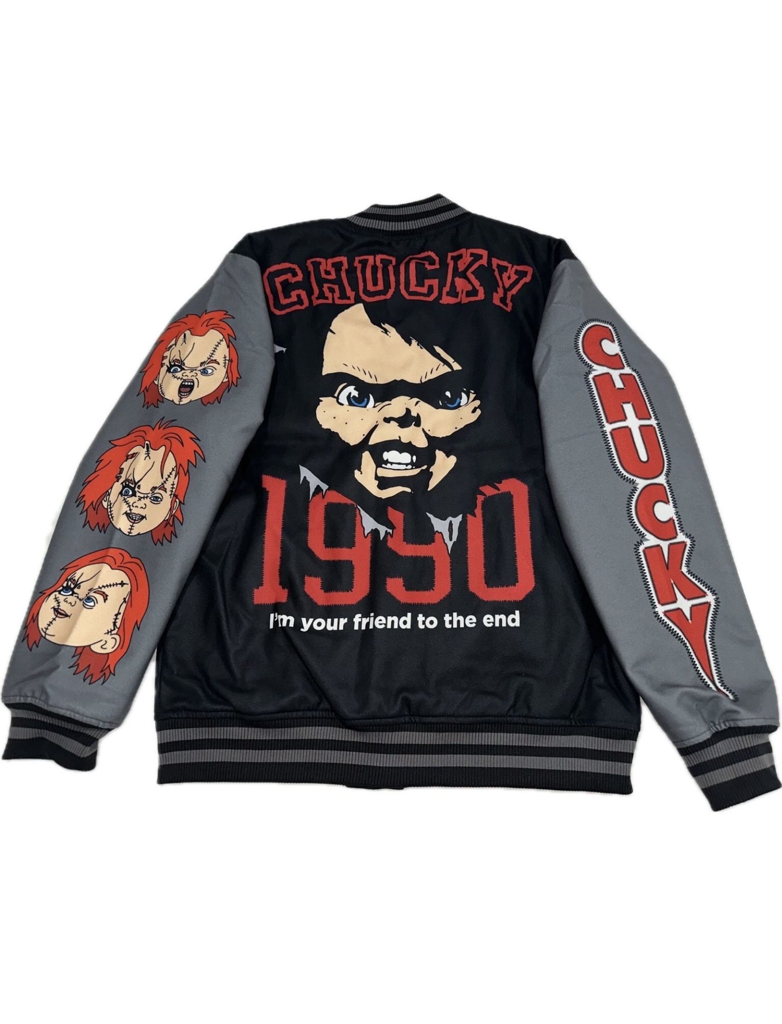 Chucky Varsity Jacket Halloween Costume Adult Mens Clothing Coat Sweater Size Medium Spooky Scary Horror Movie Good Guys Doll