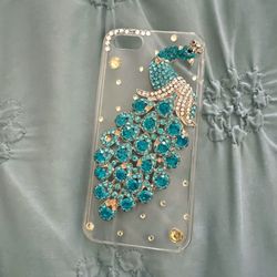 iPhone 5 - Peacock Glitter Sparkle Luxury Crystal Rhinestone Diamond Bling Case with Pearls Cover