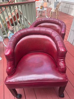 (2) Red mid century chairs