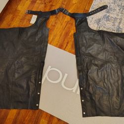 Black Genuine Leather Biker Chaps