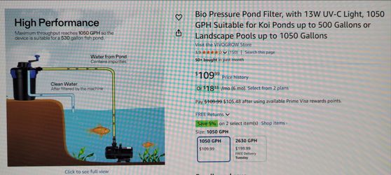 New! Bio pressure pond filter, with 13W UV-C light, 1050 GPH