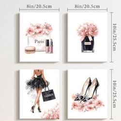 Brand New:  Set Of Four Glam wall art Canvas paintings 👠Ready To Hang👠